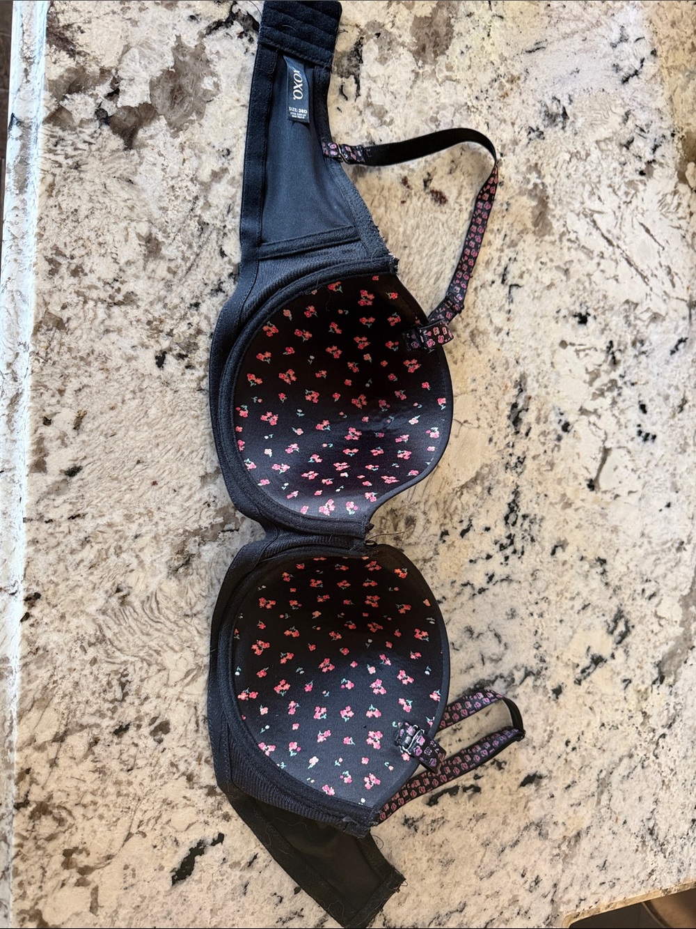 Oxo Black Bra with Pink Floral Lining